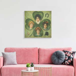 St. Patrick's Day Vintage Klöver Lady Luck Konst Canvastryck