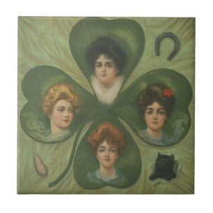 St. Patrick's Day Vintage Klöver Lady Luck Konst Kakelplatta