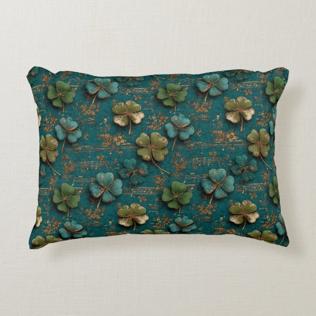St. Patrick's Day Vintage Shamrock Musik Prydnadskudde (Framsidan)