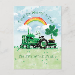 St. Patrick's Day Vintage Tractor Add Namn Vykort