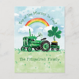 St. Patrick's Day Vintage Tractor Add Namn Vykort