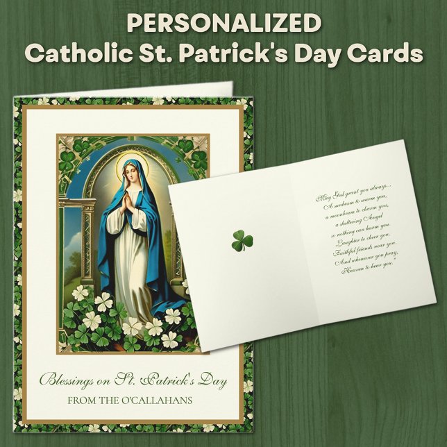 St. Patrick's Day Virgin Mary Shamrocks Kort (Traditional Catholic Virgin Mary St. Patrick's Day Cards - Irish Blessing)