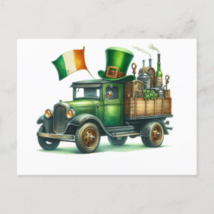 St patrick's day Watercolor Lastbil Ireland Flagga Vykort