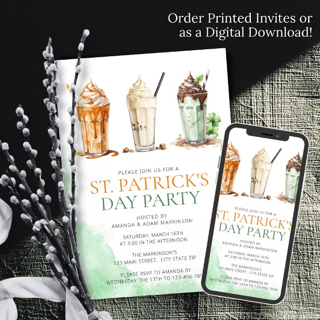 St. Patricks Day Watercolor Shamrock Milkshake Inbjudningar (.)