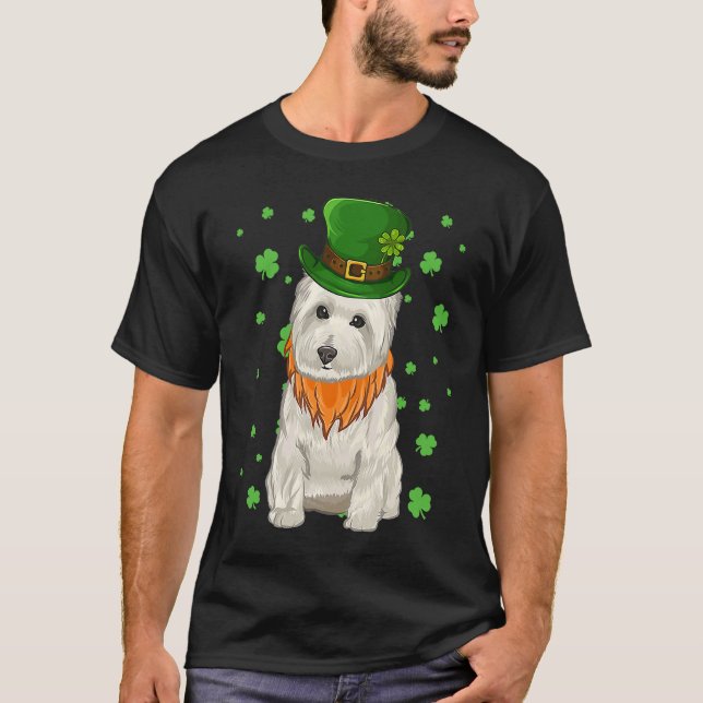 St Patricks Day West Highland White Terrier Shamro T Shirt (Framsida)