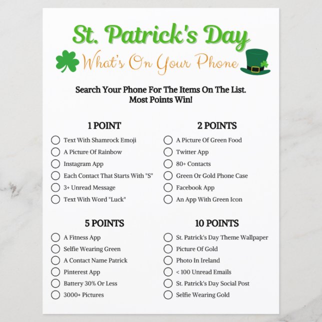 St. Patrick's Day What's on Your Mobil Game (Framsida)