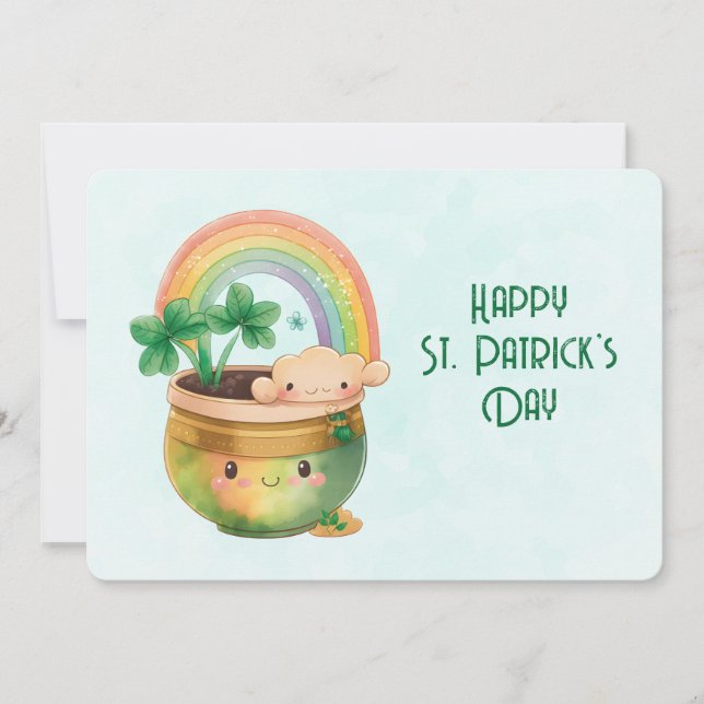 St. Patrick's Day Whimsical Rainbow & Clover Julkort (Framsida)
