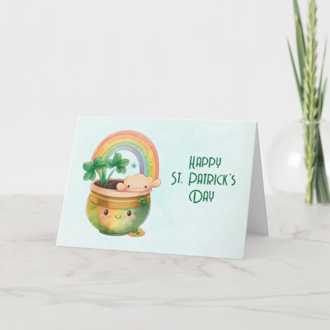 St. Patrick's Day Whimsical Rainbow & Clover Kort (Framsida)