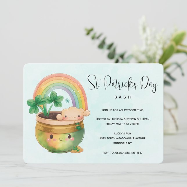 St. Patrick's Day-Whimsical regnbåge- och klöverfe Inbjudningar (Stående Fram)