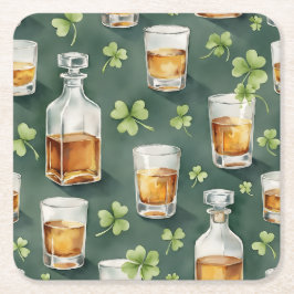 St. Patrick's Day Whiskey and Shamrocks Pattern Underlägg Papper Kvadrat