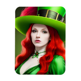 St. Patricks Day Woman i Grönt Tophat Magnet
