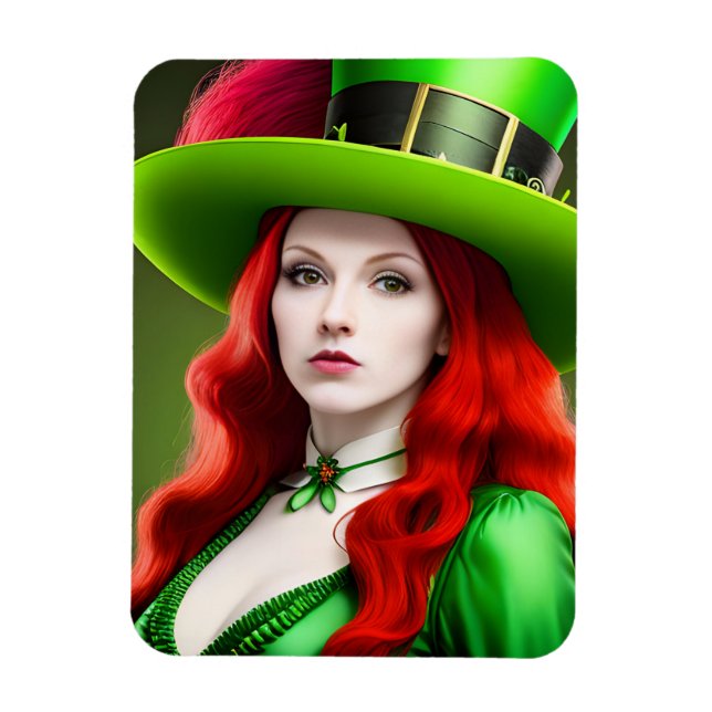 St. Patricks Day Woman i Grönt Tophat Magnet (Vertikal)