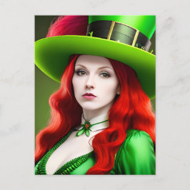 St. Patricks Day Woman i Grönt Tophat Postcard Vykort
