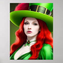 St. Patricks Day Woman i Grönt Tophat Poster