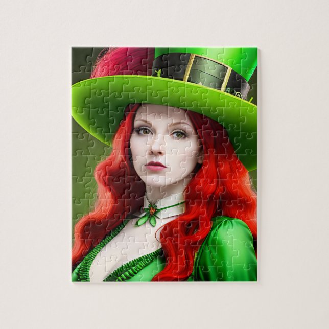 St. Patricks Day Woman i Grönt Tophat Pussel (Vertikal)