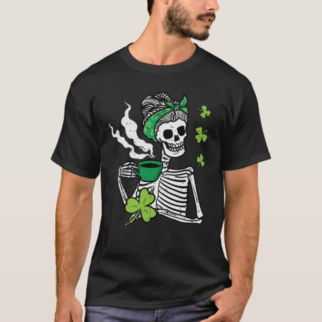 St Patricks Day Woman Skull Coffee Saint Pattys Pa T Shirt (Framsida)