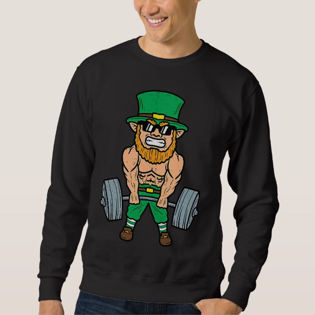 St Patricks Day Workout Weightlifting Saint Paddys Lång Ärmad Tröja (Framsida)