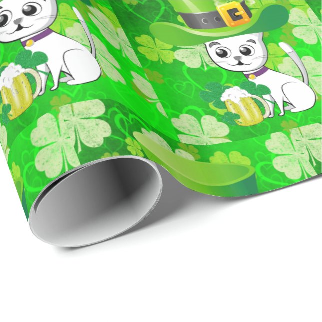 St. Patrick's Day Wrapping Papper Beer Cat Presentpapper (Rullad Hörn)