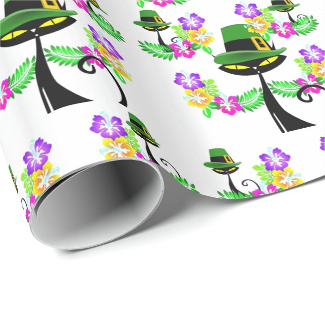 St. Patrick's Day Wrapping Papper Cat Blommigt Presentpapper (Rullad Hörn)