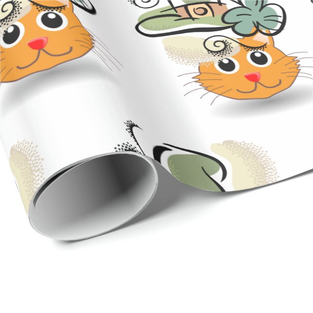 St. Patrick's Day Wrapping Papper Cat Presentpapper (Rullad Hörn)