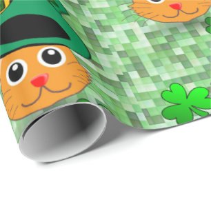 St. Patrick's Day Wrapping Papper Cat Presentpapper