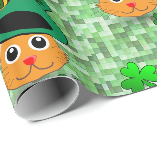 St. Patrick's Day Wrapping Papper Cat Presentpapper (Rullad Hörn)