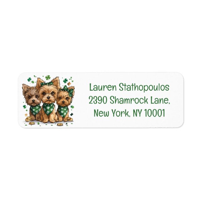 St. Patrick's Day Yorkshire Terrier Hundar Returadress Etikett (Framsidan)