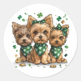 St. Patrick's Day Yorkshire Terrier Hundar Runt Klistermärke