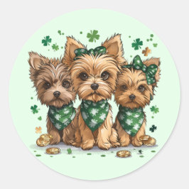 St. Patrick's Day Yorkshire Terrier Hundar Runt Klistermärke