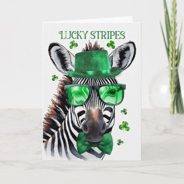 St Patricks Day Zebra Lucky Ränder och säckpipa Helgkort (Framsida)