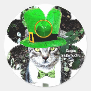 ST PATRICK'S DAYKATT MED TROLLHATTKLÖVER RUNT KLISTERMÄRKE