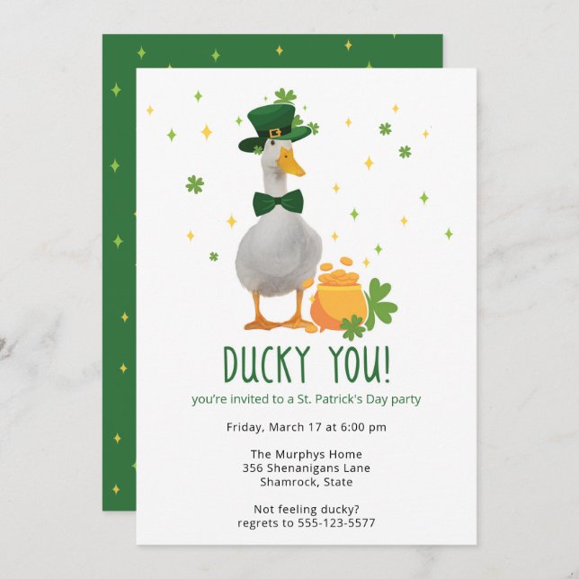 St. Patrick's Ducky You Party Invitation Inbjudningar (Fram/baksida)