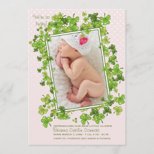 St. Patrick's Flicka Photo Birth Announcement Meddelande