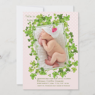 St. Patrick's Flicka Photo Birth Announcement Meddelande