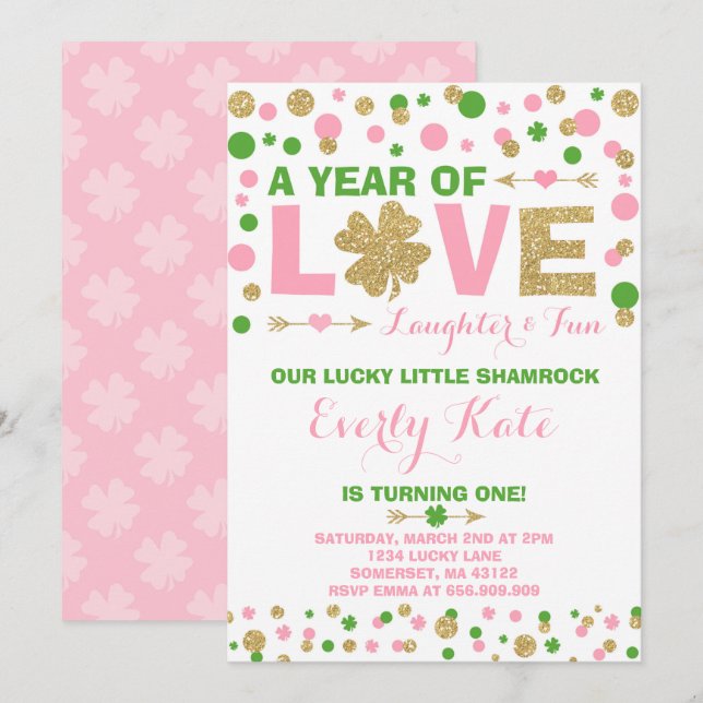 St. Patricks födelsedagsinbjudan Little Shamrock Inbjudningar (Fram/baksida)