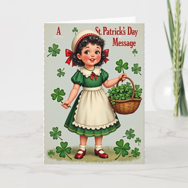 St Patricks Girl Glitter Texture Card Kort (Framsida)