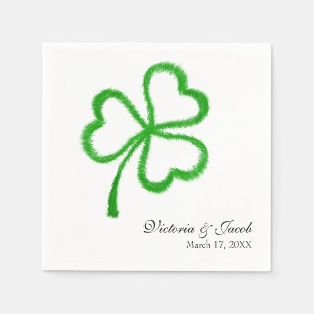 St. Patricks Grönt Heart Shamrock Bröllop Pappersservett (Framsidan)