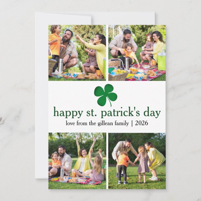 St. patricks Grönt Shamrocks-familjen Foto Julkort (Framsida)