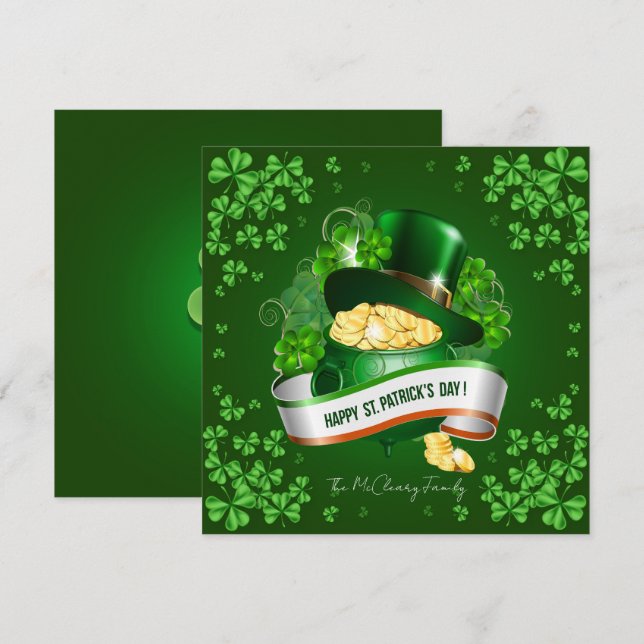 St Patricks hatt och guldklimp julkort (Fram/baksida)