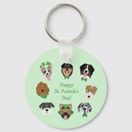 St Patricks Hund Ansikte Mönster Nyckelring