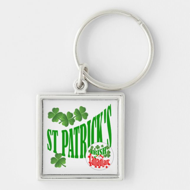 St Patrick's Irish Canadian Fyrkantig Silverfärgad Nyckelring (Framsidan)