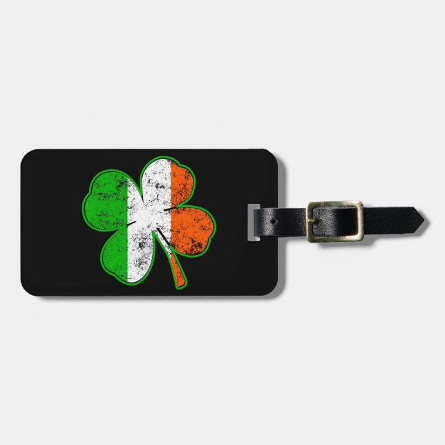 St Patricks Irish Flagga Shamrock in grunge stil Bagagebricka (Horisontell Framsida)