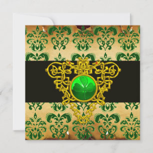 ST.PATRICKS KELTISKA HJÄRTA Grönt Damast Pergament Inbjudningar