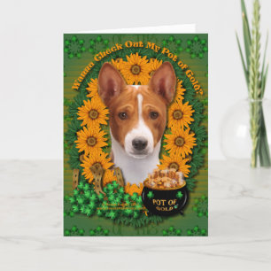 St Patricks - kruka av guld - Basenji Kort
