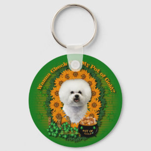 St Patricks - kruka av guld - Bichon Frise Nyckelring