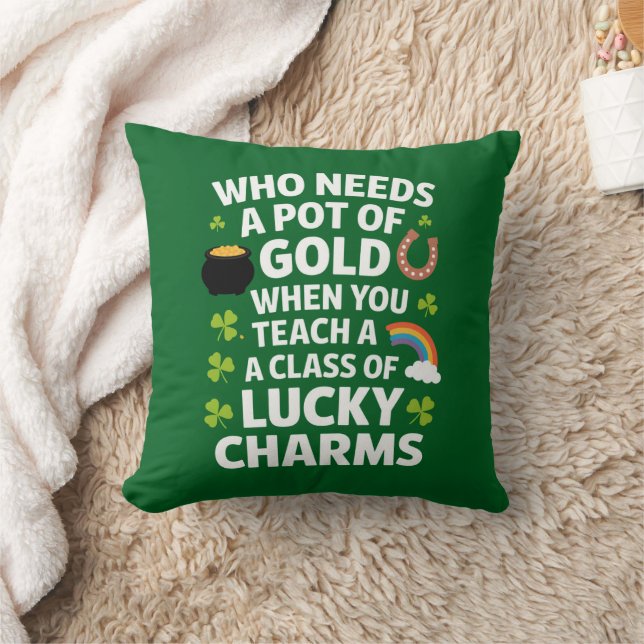 St Patricks Lärare Lucky Charm Clover irländsk  Kudde (Filt)