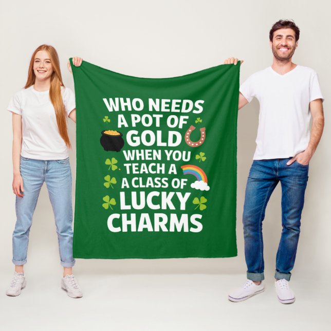 St Patricks Lärare Lucky Charm Clover irländska  Fleecefilt (På plats)