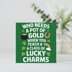 St Patricks Lärare Lucky Charm Clover irländska Inbjudningar