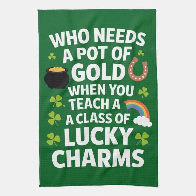 St Patricks lärare Lucky Charm Clover irländska  Kökshandduk (Vertikal)