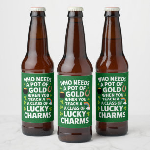 St Patricks Lärare Lucky Charm Clover irländska Ölflaska Etikett